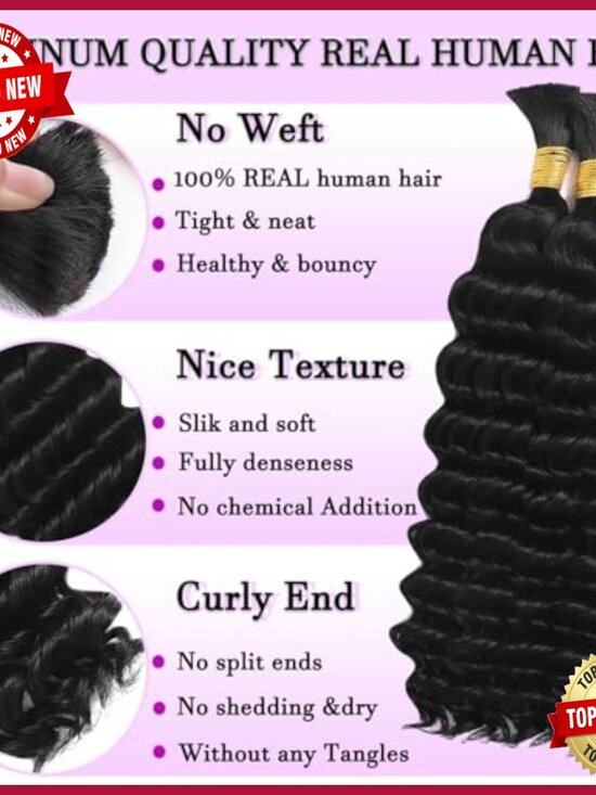 20 Inch Deep Wave Human Hair Extensions 110g 3 Bundles Boho Braids